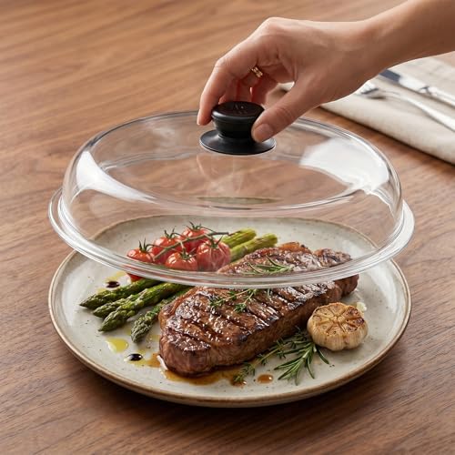 Image of Microwave Splatter Cover,10.7 In Round High Borosilicate Glass Microwave Cover for Food with Heat-Resistant Handle,Durable Splatter Covers Lids for Oven Plates,Pots & Pans,Dishwasher Safe