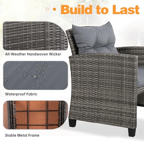 Shintenchi 5 Pieces Patio Furniture Set, Outdoor Wicker Patio Conversation Set with Ottoman, All Weather Rattan Outside Chairs with Coffee Table & Cushion for Porch, Garden, Backyard, Gray - Image 5