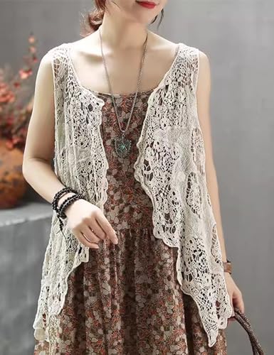 Flygo Women's Open Front Cotton Crochet Lace Boho Hippie Butterfly Vest Cardigan Coverup Sleeveless Irregular Hem4