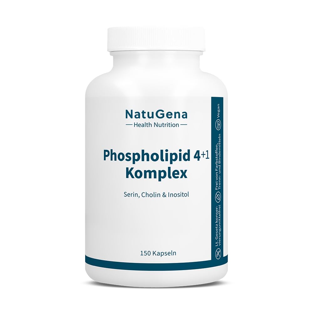 NatuGena Phospholipid 4+1 Komplex, 754 mg Phosphatidylcholin, 431 mg Phosphatidylinositol, 366 mg Phosphatidylethanolamin, 100 mg Phosphatidylserin & 65 mg Phosphorsäure,150 Kapseln (1 Monats Packung)