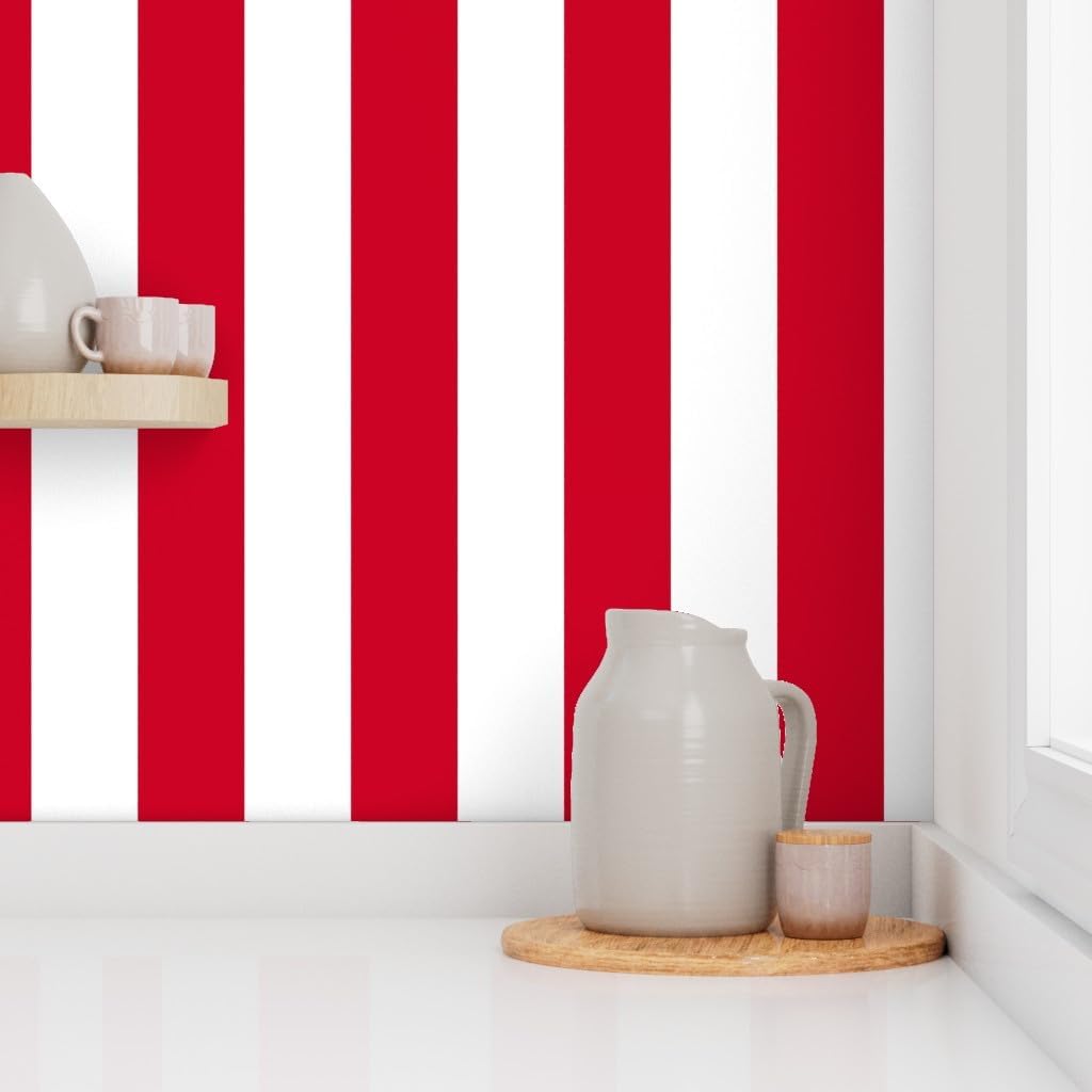 Peel & Stick Wallpaper 3ft x 2ft - Carnival Inch Red Stripes Circus Tent Fair Striped Custom Removable Wallpaper by Spoonflower