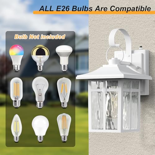 Image of Dusk to Dawn Outdoor Wall Lights, Aluminum, White, 2 Pack