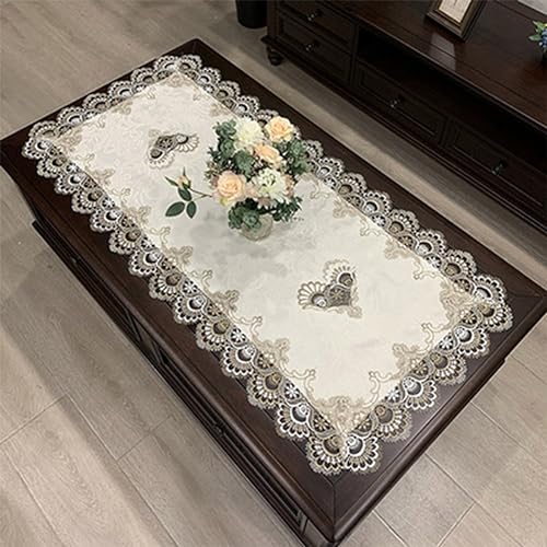 FUBESK Petite nappe rectangulaire brodée en dentelle florale macramé pour fête de mariage, maison, cuisine, salle à manger, 50 x 100 cm, gris