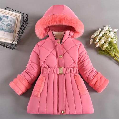 Girls Winter Parka Coat Removable Hood Thickened Parka Coat Winter Warmth Comfy Pockets Kids Outerwear with Belt2