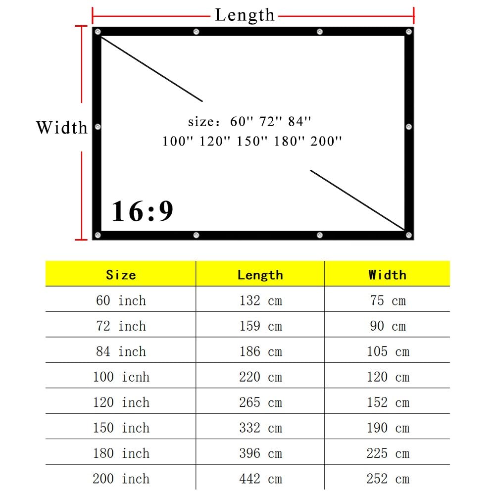 60-200 Pollici Schermo Di Proiezione Pieghevole Portatile 16:9 Schermo Proiettore Bifacciale Lavabile Telo Videoproiettore Per Interni Ed Esterni(180inch (16:9))