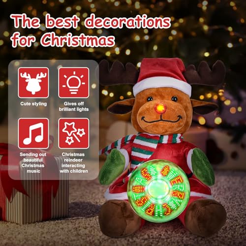 Joellfuner-Peluche-Chantante-de-Noel-Wapiti-de-Noel-avec-Enregistrement-Peluche-de-Noel-avec-Musique-et-Lumieres-Ornements-Peluche-de-Noel-Electronique-pour-Enfants-Elan-de-Noel-Assis Joellfuner Peluche Chantante de Noël, Wapiti de Noël avec Enregistrement, Peluche de Noël avec Musique et Lumières Ornements, Peluche de Noël Électronique pour Enfants (Elan de Noël - Assis) – Image 3