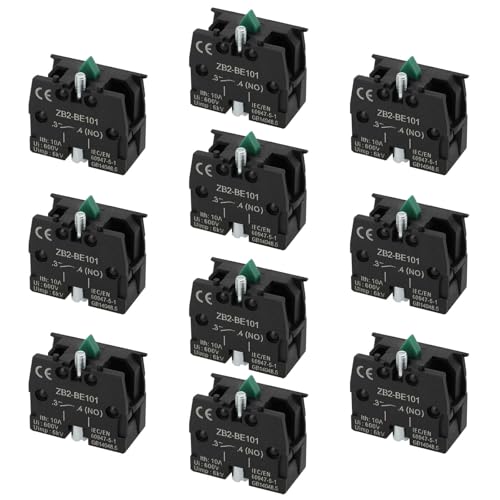 The Lord of the Tools 10 Piezas Contactos Plateados Normalmente Abiertos Interruptor con Palanca de Mandos Botón Verde Bloque de Contacto 10 Amp 600 Voltios