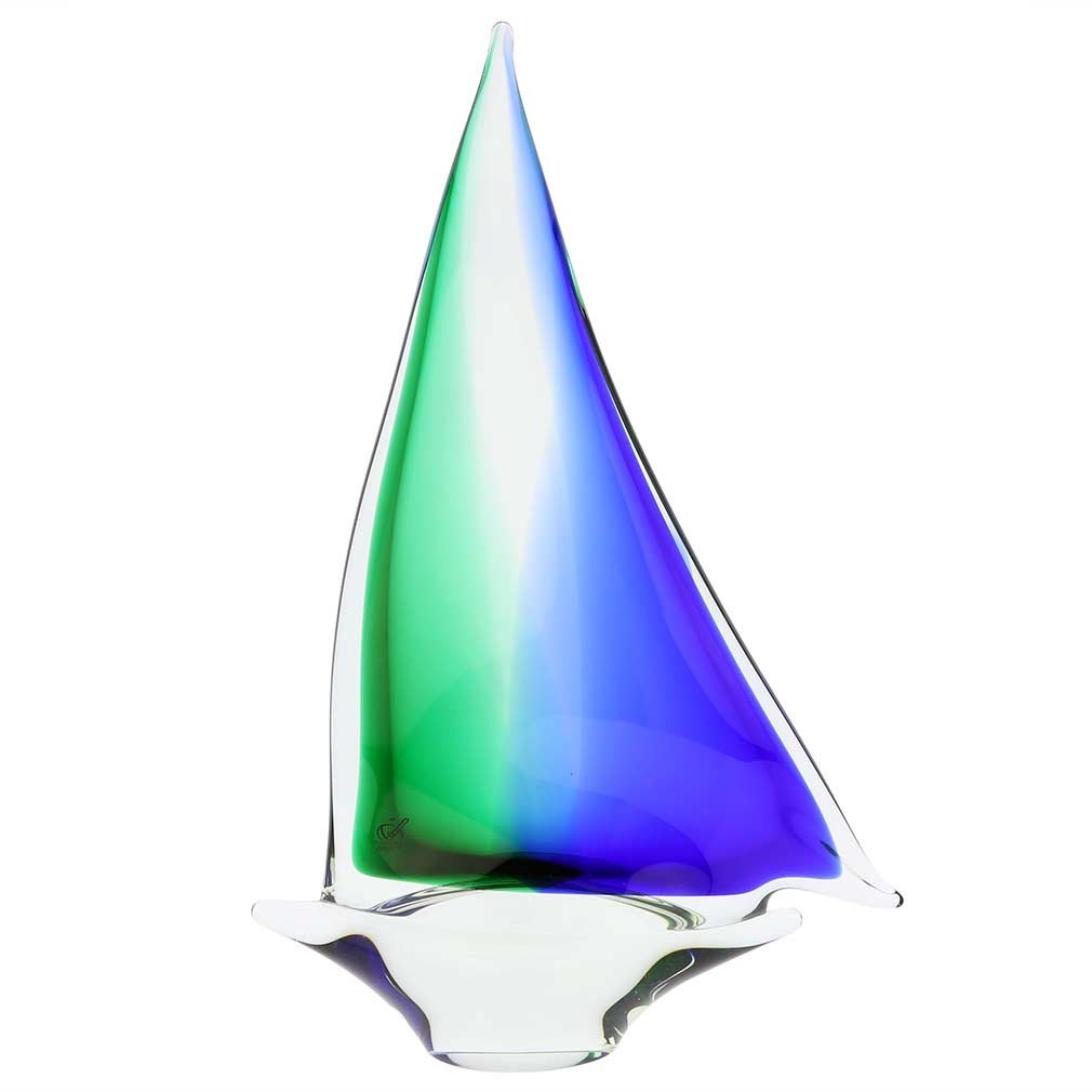 Amazon.co.jp: GlassOfVenice Murano Glass Largeヨット – 青と緑