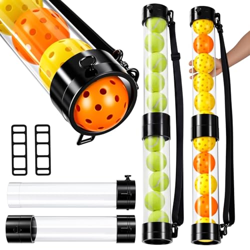 Soulchen 2 Pack Ball Retriever Upper Compatible with Pickleball Tennis Pickup Tube Holds 11/16 Balls with Shoulder Strap Easy Pickup Portable Ball Holder Storage Compatible with Pickleball(11 Balls)