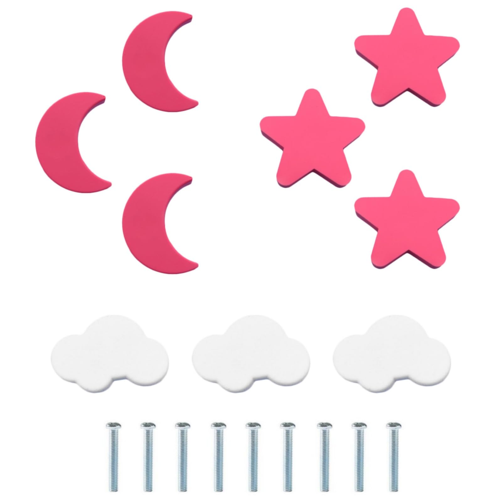 boutons de tiroir pour enfants star, porte enfants, souples nuages lune étoile armoire placard chambre denfants, 9 pièces, Pink, (AM01655911MH)