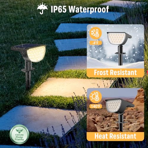 GKGG Solar Lights Outdoor Waterproof IP65, Solar Powered 76 LED 3 Lighting Modes Solar Spot Lights Outdoor for Yard Garden Landscape Pathway (Warm White, 4 Pack) - Image 4