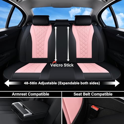 Image of Coverado Car Seat Covers, Black Pink Leather Seat Covers Full Set, Perforated Diamond Leather Car Seat Cover, Waterproof Car Seat Protector Universal 5 Seats Seat Covers Fit for Most Cars SUV Trucks