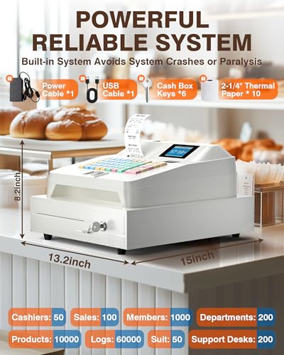 Image of PYY Cash Register for Small Businesses - Commercial Electronic Caja Registradora para Negocio with White Medium Locked Cash Drawer Box System Restaurant Supermarket White