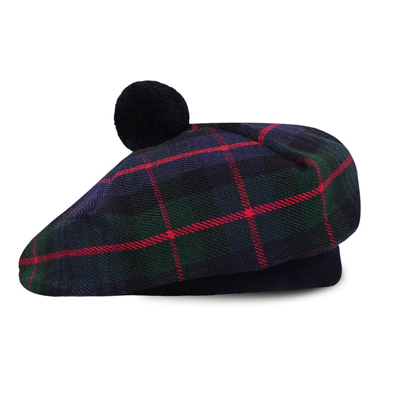 Image of Scottish Tam O' Shanter Hat Tartan Bonnet Pom Pom Wool Flat Cap One Size