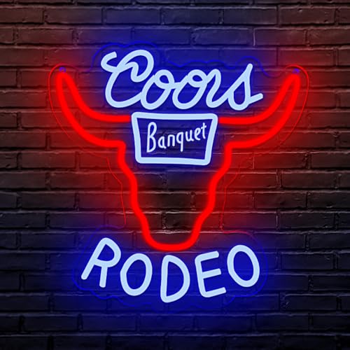 Image of Cowboy Neon sign Rodeo Neon Signs for Wall Decor Blue Western Bar Rodeo LED Signs for Wall Decor Cowboy Neon Sign Man Cave Blue Cow Skull Light, Sign Busch, Crs Bull Led Wall Decor Applicable to Bar Beer Club Pub Bistro.