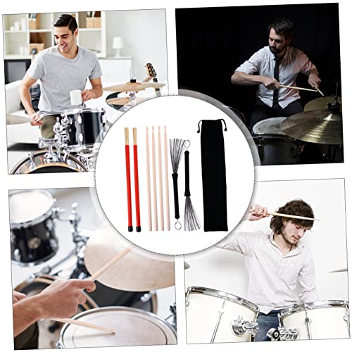 Set de 9 Baquetas LIFKOME con Mangos de Bambú y Cepillos de Alambre de Acero para Jazz y Rock con Soporte para Fácil Almacenamiento miniatura 4