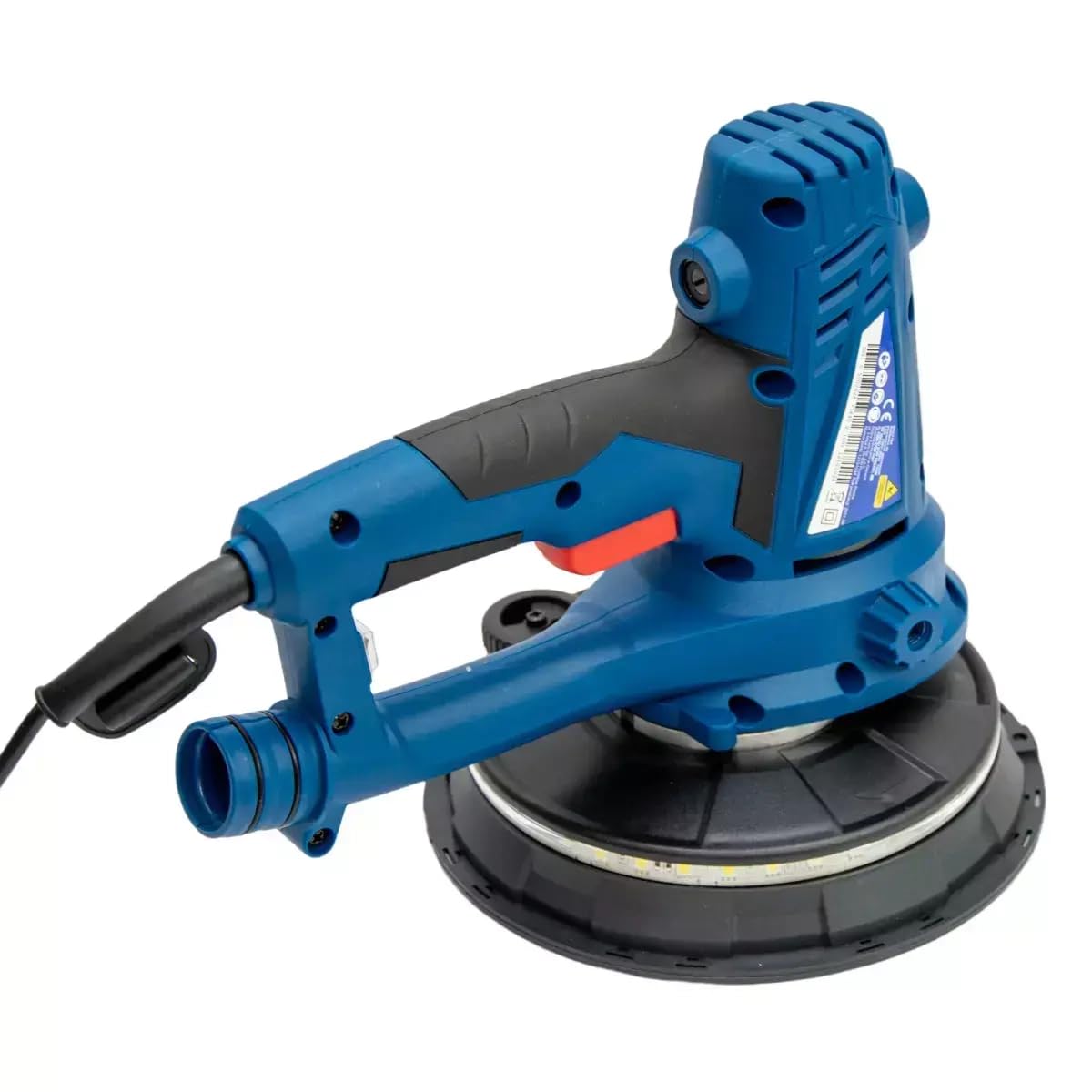 Levigatrice a secco a mano con luce LED DEDRA, 750 W, 1500-2700 giri/min, 180 mm, per la lavorazione del gesso, con aspirazione della polvere, peso 3,1 kg, cavo lungo 4 m