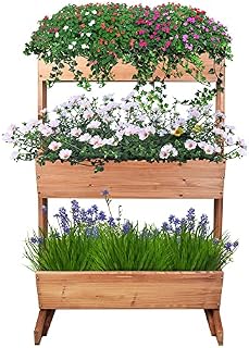 unho Vertical Raised Garden Bed, 3 Tier Raised Growing Planter Wooden Planter Box Herb Planter Ladder Stand Elevated Garden Veg Planters for Herbs Vegetables Flower Gardening Indoor Outdoor