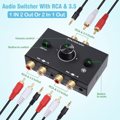 Selector de audio L/R analógico bidireccional sin pérdida de señal con entrada de 3.5 mm 2