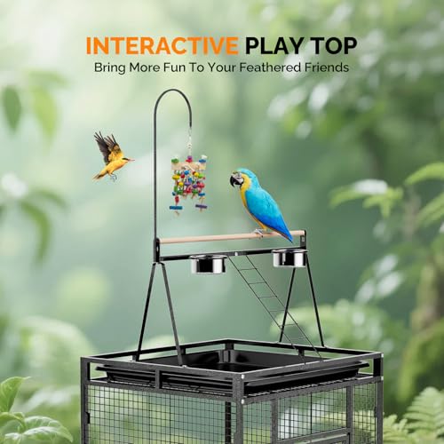 VINGLI 83 Inch Bird Cage with Play Top, Large Wrought Iron Bird Cage with Wheels, Rolling Parakeet Cage with Removable Tray for Cockatiels Lovebird Finches Canaries - Image 3