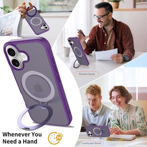 Image of Magnetic for iPhone 17 Case, 6.3 inch, Compatible with MagSafe, Rugged Kickstand, Not-Yellowing Military-Grade Protection, Matte Purple