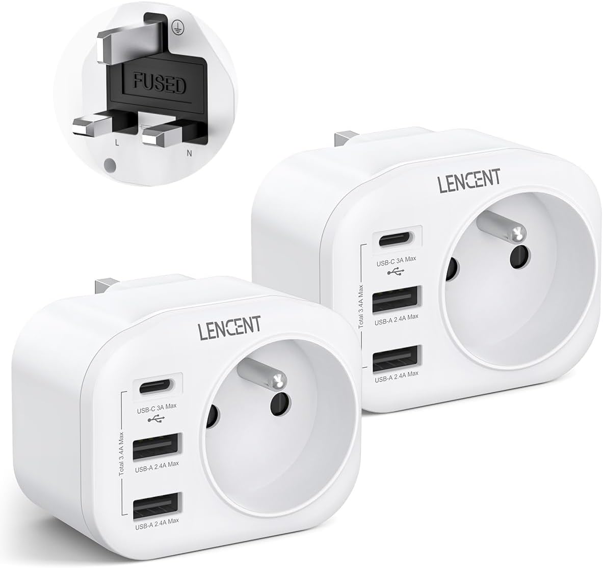 LENCENT Adaptateur De Voyage, Adaptateur Prise Universelle Avec 3 USB