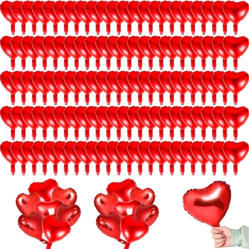 150 Pcs Valentines Day Heart Balloons 10 Inch Heart Shape Foil Mylar Balloons Bulk Mini Pink Red Heart Balloons Decoration for Wedding Birthday Engagement Valentines Day Mothers Day (Red)