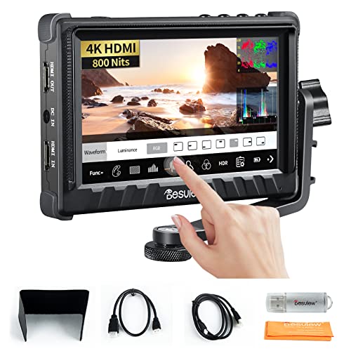 Desview P5II Touchscreen Kamera Field Monitor, 5,5 Zoll 800 Nits DSLR Monitor mit 3D LUT Waveform Peaking Focus Assist und 4K HDMI Eingang/Ausgang, Inklusive Sonnenschirm und Kipparm