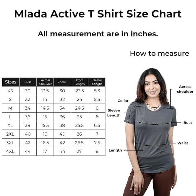 Image of Mlada Luxury Athleisure T Shirt Polyester Stretch Knit T-Shirt Full Length Moisture Wicking, Breathability, Compression for Gym, Workout and On-The-Move for Women