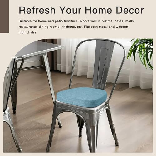 Image of OVOV 14x14 Chair Cushions for Metal Dining Chairs Set of 2 Light Blue | Non Slip, Washable Removable Cover with Ties, Textured, for Dining Room, Kitchen Cafes Bistro Patio, Stackable Chairs