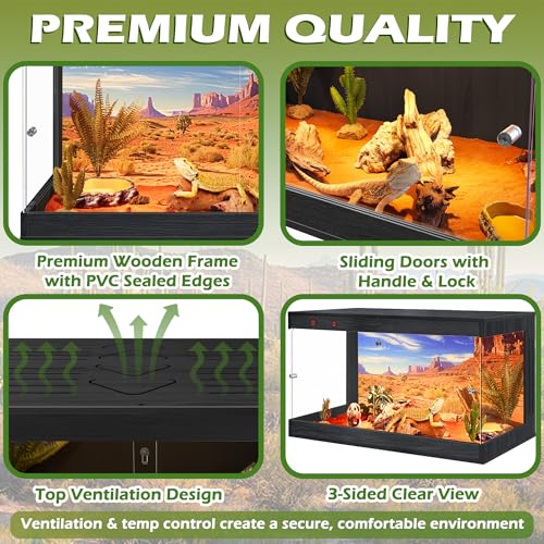 Image of ROYXEN Reptile Enclosure,31 Gallons Reptile Tank with Wooden Top and Lockable Design,Tempered Glass Bearded Dragon Tank for Lizard Gecko Habitat (Black,24 inch Length)