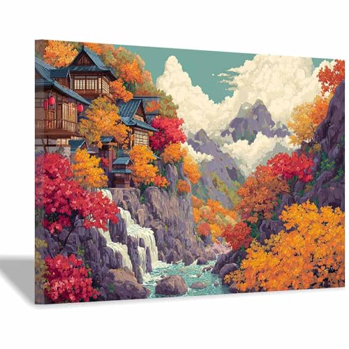 Toile forêt de montagne orientale rouge163 paysage naturel encadré