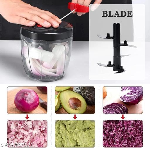 Image of Shiv Jumbo Handy Vegetable Fruit Chopper, Black 900ml, 5 Stainless Steel Blades, Multi-Purpose Kitchen Cutting Tool