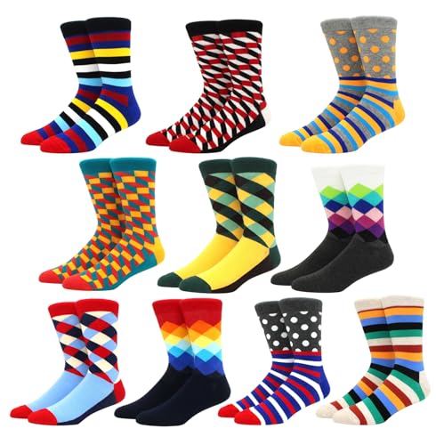 Mens Funny Colorful Novelty Fun Crazy Design Casual Cotton Crew Dress Socks Pack