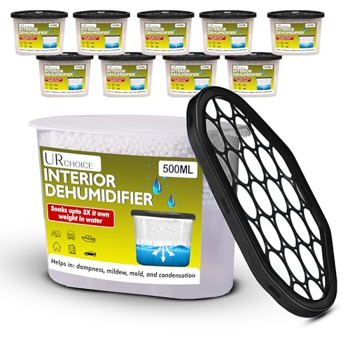UR CHOICE Interior Dehumidifier 500ml, Pack of 10 Moisture Absorber & Condensation Remover for Damp, Mould, Musty Smell, Disposable Dehumidifiers for Home, Bedroom, Kitchen, Wardrobe, Bathroom