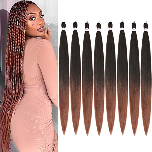 Pre Stretched Braiding Hair 48 Inch 8 Packs Ombre Long Braiding Hair Extensions Braid Professional Synthetic Fiber Crochet Twist Braids (48 Inch, T1B/30)