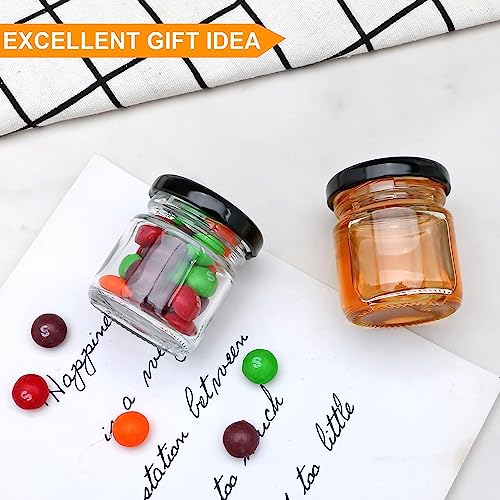 Image of Glassbunny Round Mini Clear Honey Jars for Wedding Favor, Baby Shower, 33 Gram Small Glass Favor with Airtight Black Lids, Gift Jars, Sample Body Butter, Jam, 1 oz, Pack of 12