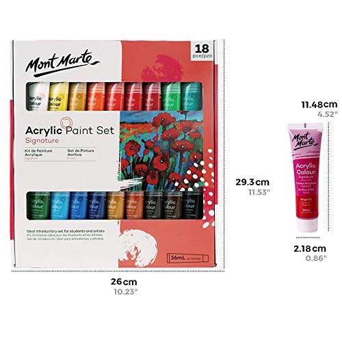 image for Mont Marte Acrylic Paint Set 18 Colours 36ml, Perfect for Canvas, Wood