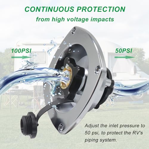 Image of RV City Inlet Connection Pressure Reducing Fill Hatch with Brass Check Valve and Quick Coupler Dustproof Inlet Hose Adapter for Fresh Water Fill Compatible with RV Boat Camper Trailer(Silver)
