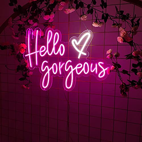 Image of Hello Gorgeous Neon Sign Light Wall Art Gift - Bar Pub Club Rave Apartment Home Decor for Party Christmas