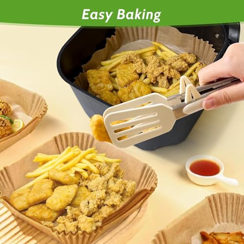 Image of Square Air Fryer Paper Plate 100 PCS | Non-Stick Disposable Oil-Proof Liner Sheets | Food Grade Greaseproof Heat Resistant Baking Paper for Air Fryer, Oven, Steamer & Cooking
