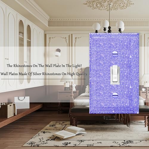 Image of 2 Pcs Shiny Purple Single Toggle Light Switch Plate Wall Plates Light Switch Cover Plate Decorative Switch Covers Purple Rhinestones Wall Plate