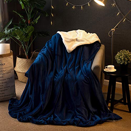 Couverture polaire corail bleu marine 100x160cm anti jambes froides