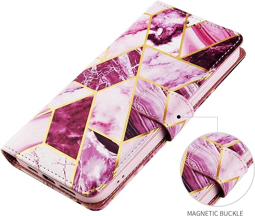 Image of ClickCase Marble Series Faux Leather Back Case Card Holder Wallet with Magnetic Closure Flip Cover for iPhone 15 Plus (Wine Purple)