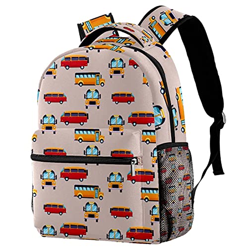 Sac à dos décontracté au motif bus coloré pour voyager l'esprit léger et joyeux