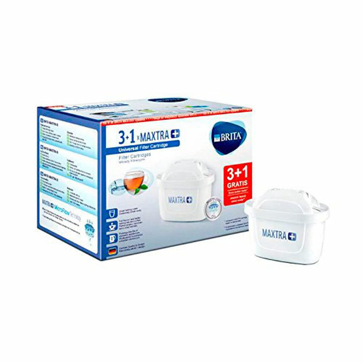 BRITA MAXTRA+ Pack of 3+1 Water Filter Cartridges, Refills Compatible with Brita Pitchers That Reduce Lime and Chlorine