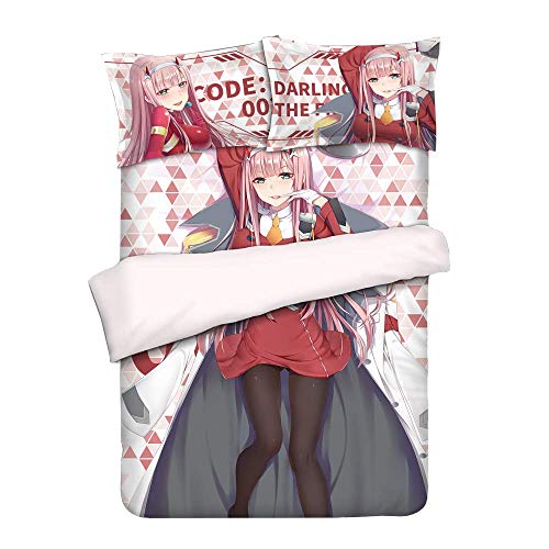MXDZA Anime Darling in The FRANXX Zero Two Otaku Bedding Linen Bedding Set Bed Sheet or Duvet Cover with Two Pillow Cases