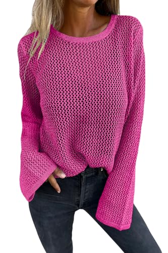 Allimy Womens Hollow Out Loose Metallic Knits Crewneck Long Sleeve Sweater Pullover Outerwear