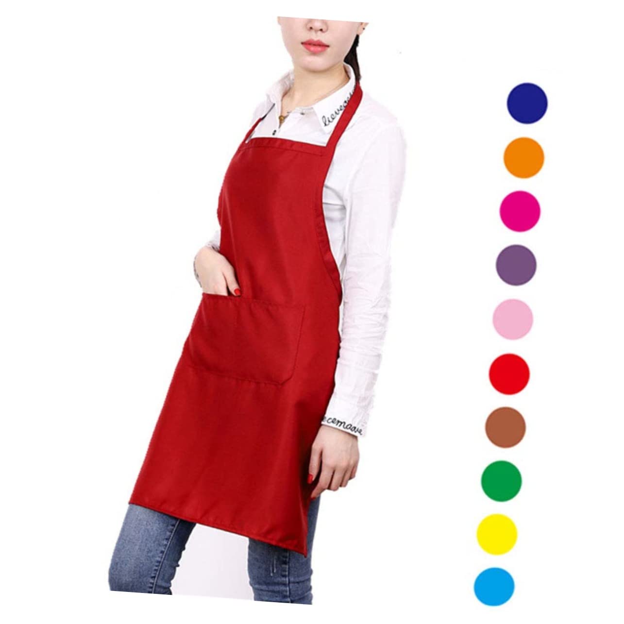TOPBATHY 6 Piezas Delantales Con Peto y Bolsillos Delantal Cocina Impermeable Cocinero es Impermeables Baberos es Versión Coreana Rojo Trabaja