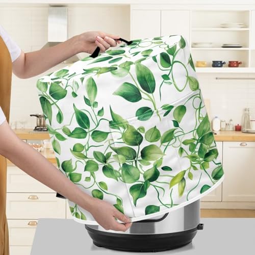 Image of Cozeyat Green Leaves Pressure Cooker Air Fryer Cover,Round Pressure Cooker Dust Cover,Protective Cover with Pocket Kitchen Appliances for Electric Pressure Cooker Air Fryer Rice Cooker Steamer